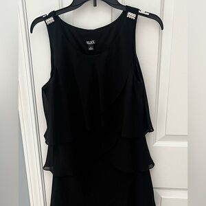 SLNY Black Layered Mini Dress with Embellished Straps